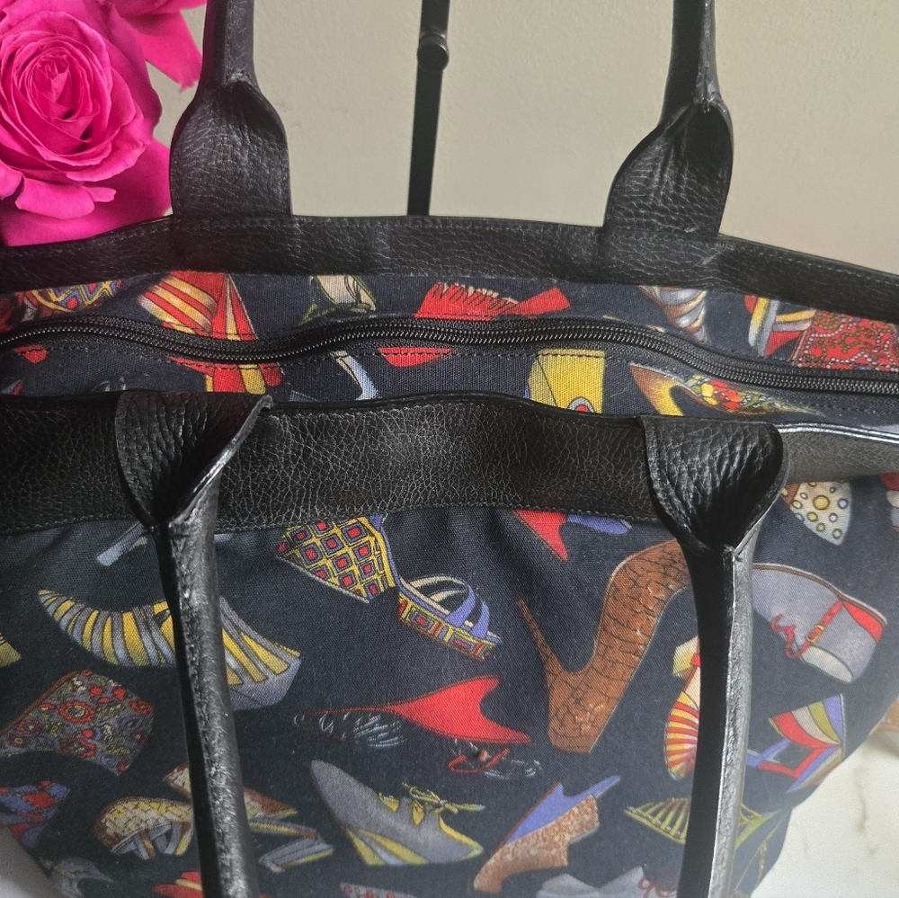GUC Vintage Salvatore Ferragamo Summer Heel Canvas Tote Shoulder Bag - Picture 9 of 15